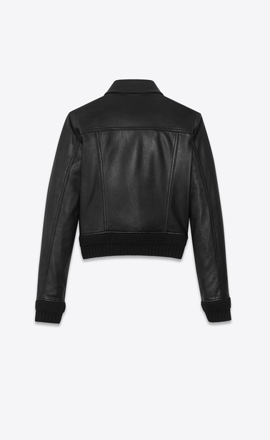 ribbed hem lambskin denim jacket